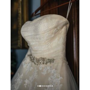 Justin Alexander Short Tea Lace Vintage Victorian Antique Wedding Dress Size 10